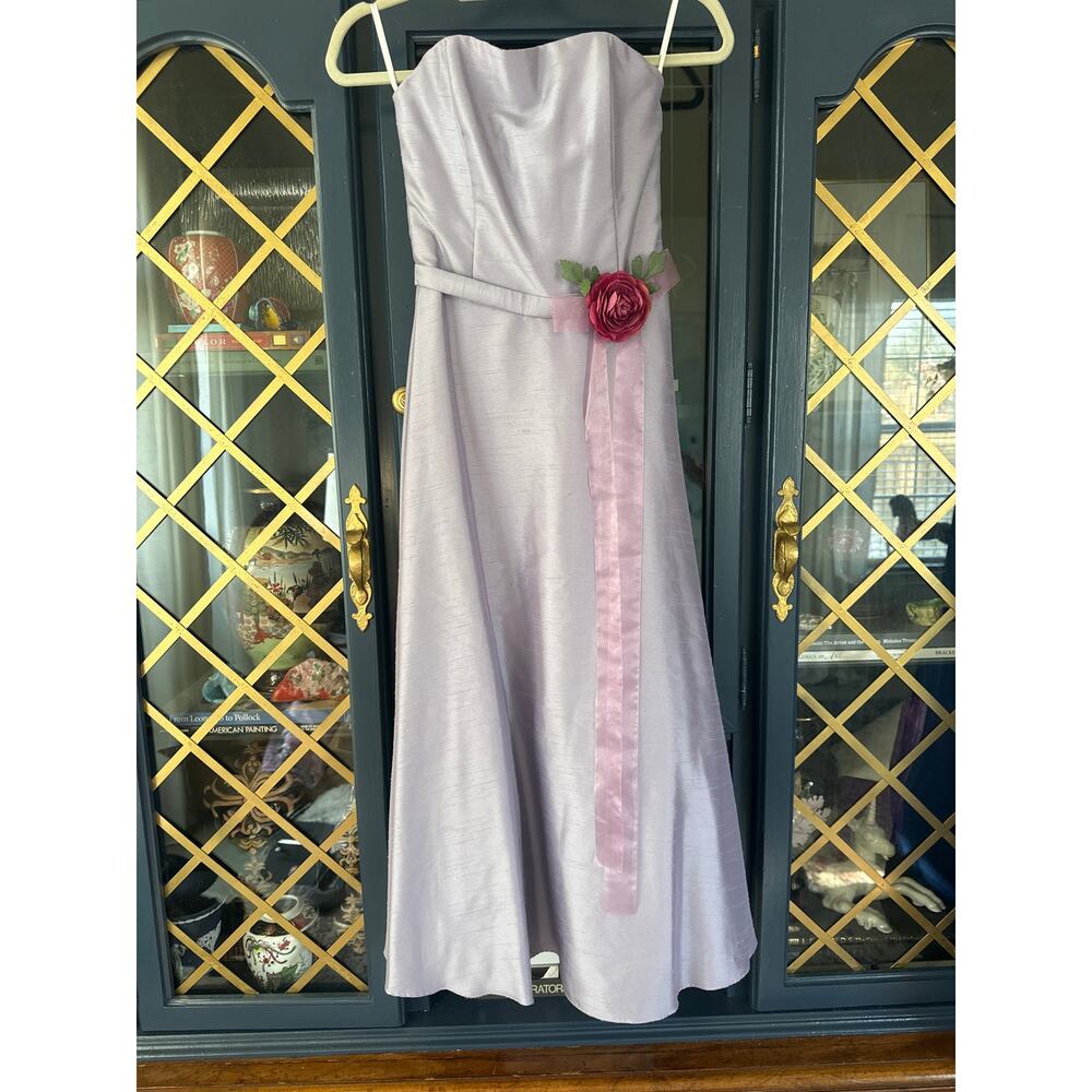 Vintage 80s Jessica McClintock Lilac Purple strapless dress A line Corset gown 4